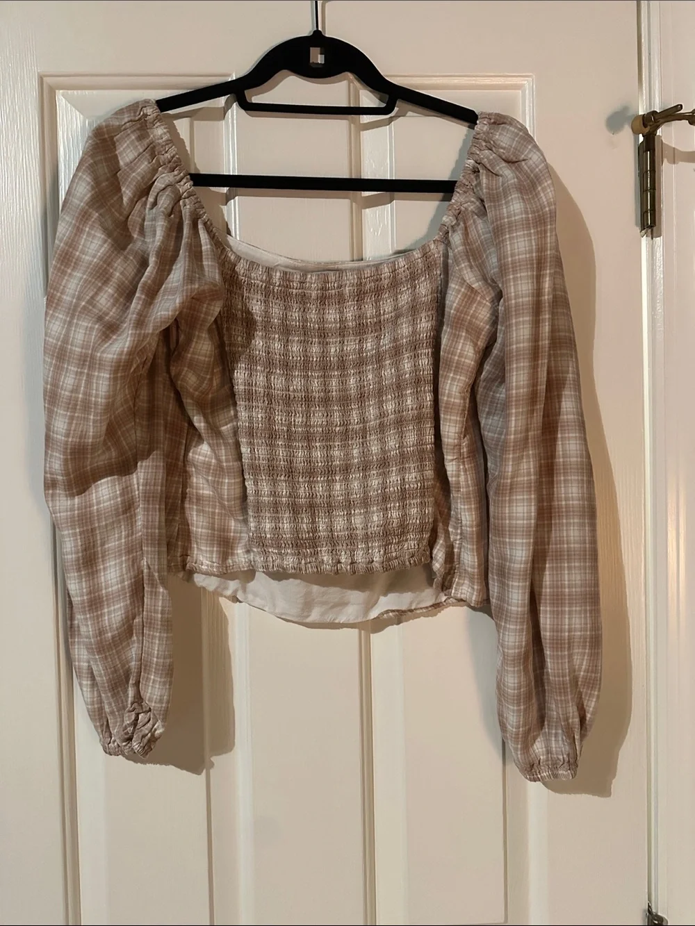 Abercrombie Plaid Peasant Blouse - Beige